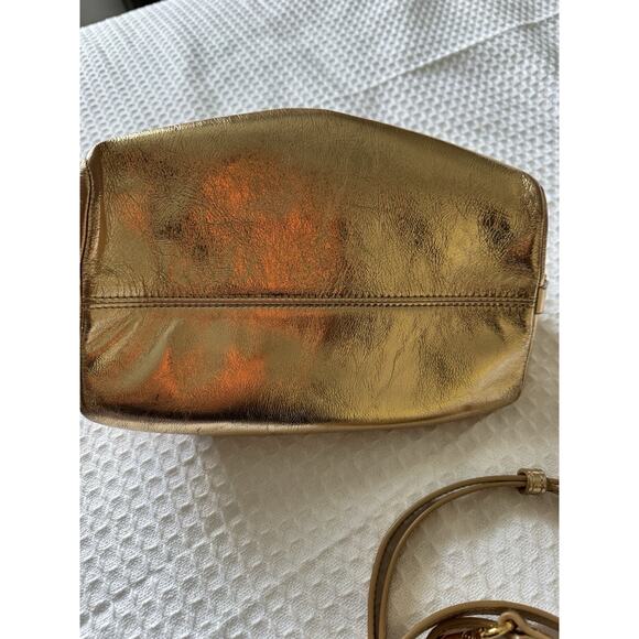 Sandro Gold Leather Puffy Crossbody Clutch Travel Cosmetic - Picture 16 of 16